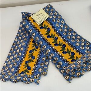 Blue and Yellow Provincial style print cotton tea towel set (2)